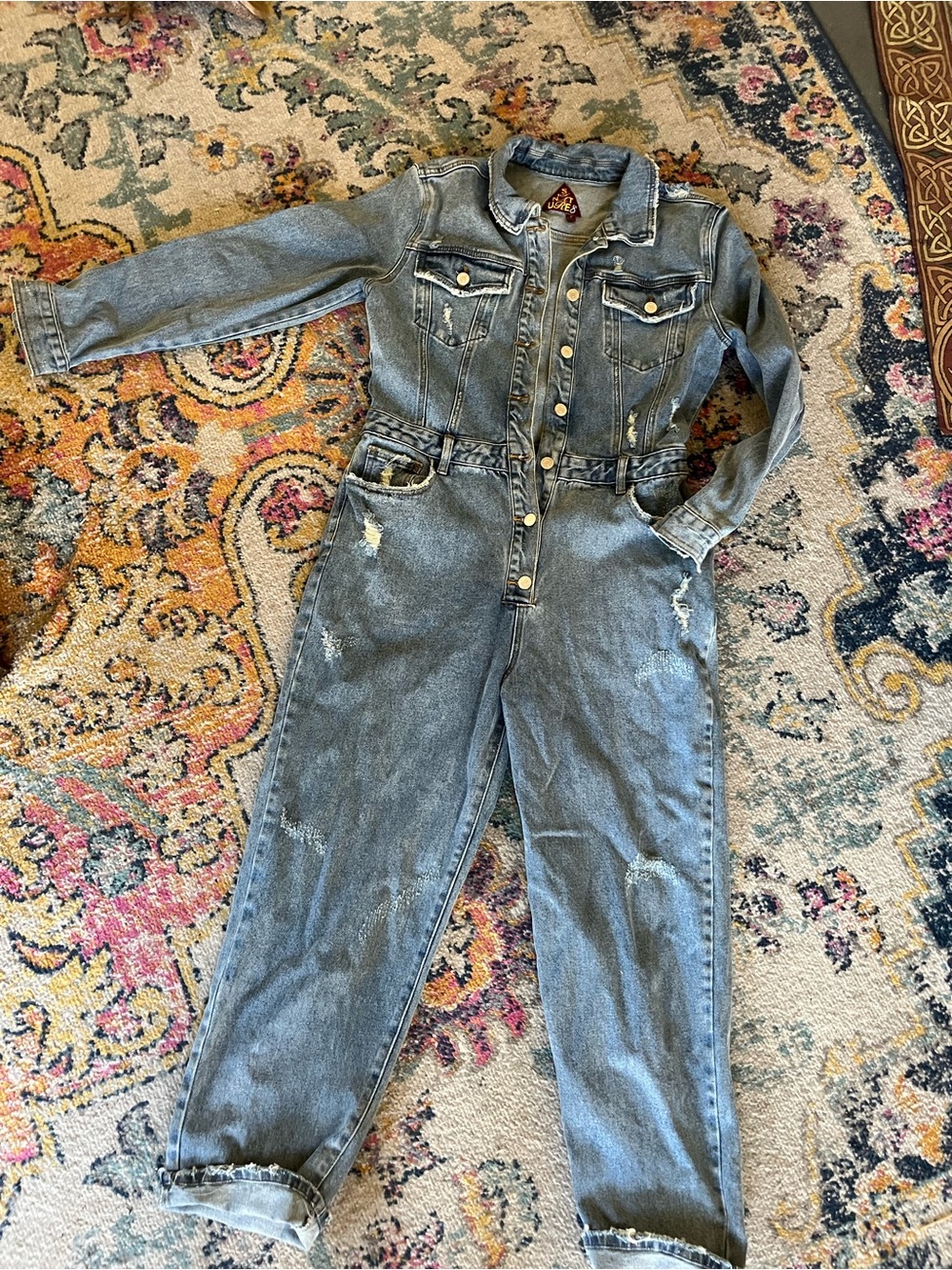 Signature8 Sig 8 Distressed Denim Crop Ankle Jumpsuit M